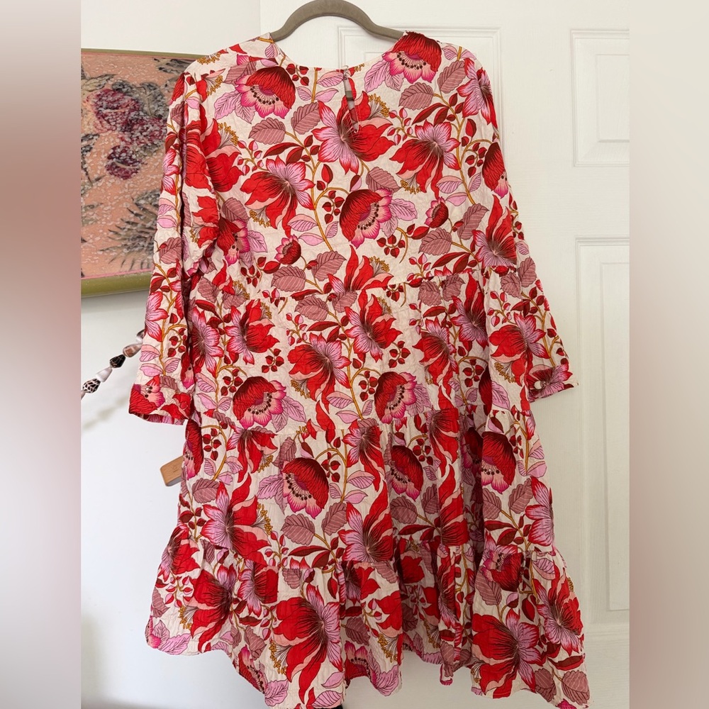 Zara Pink and Red Floral Midi Dress
